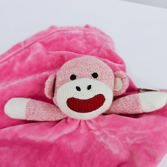 Magic Years Lovey Security Blanket Pink White Soft Sock Monkey Rattles Satin New - Picture 1 of 11